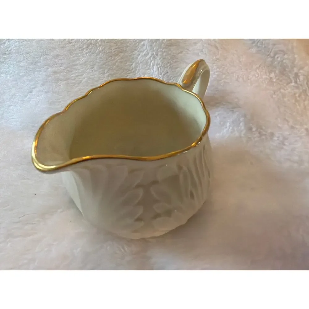 Lenox Cream Gold Trim Creamer Pitcher Leaf Pattern Fine China Made in USA VTG